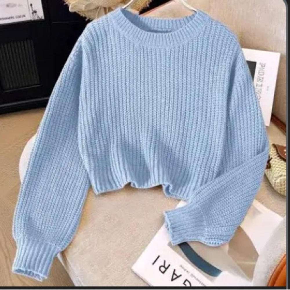 SHEIN Light Blue Crew Neck Sweater